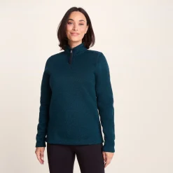 Pearson Womens Knitlook Quarter Zip Fleece - Deep Teal Marl