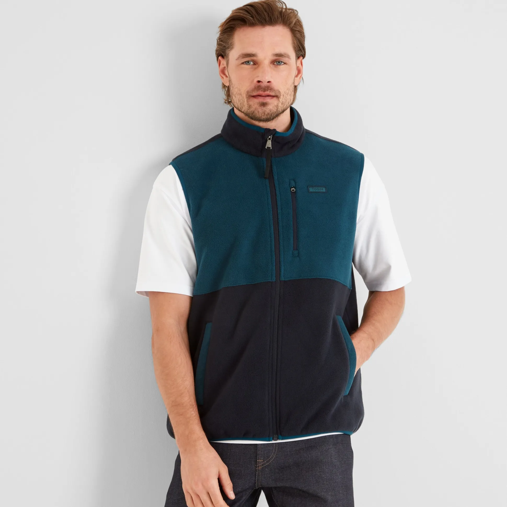 Pensford Mens Microfleece Gilet - Dark Indigo/Petrol Green