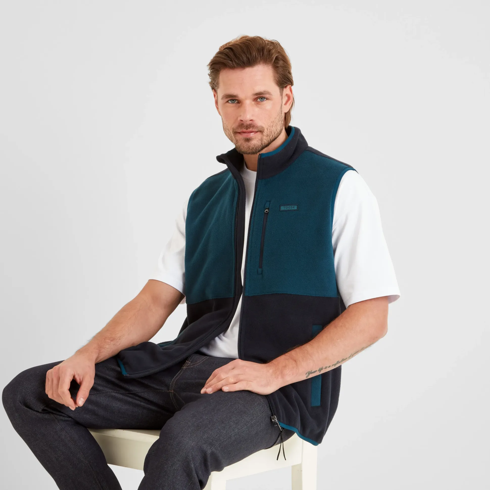 Pensford Mens Microfleece Gilet - Dark Indigo/Petrol Green