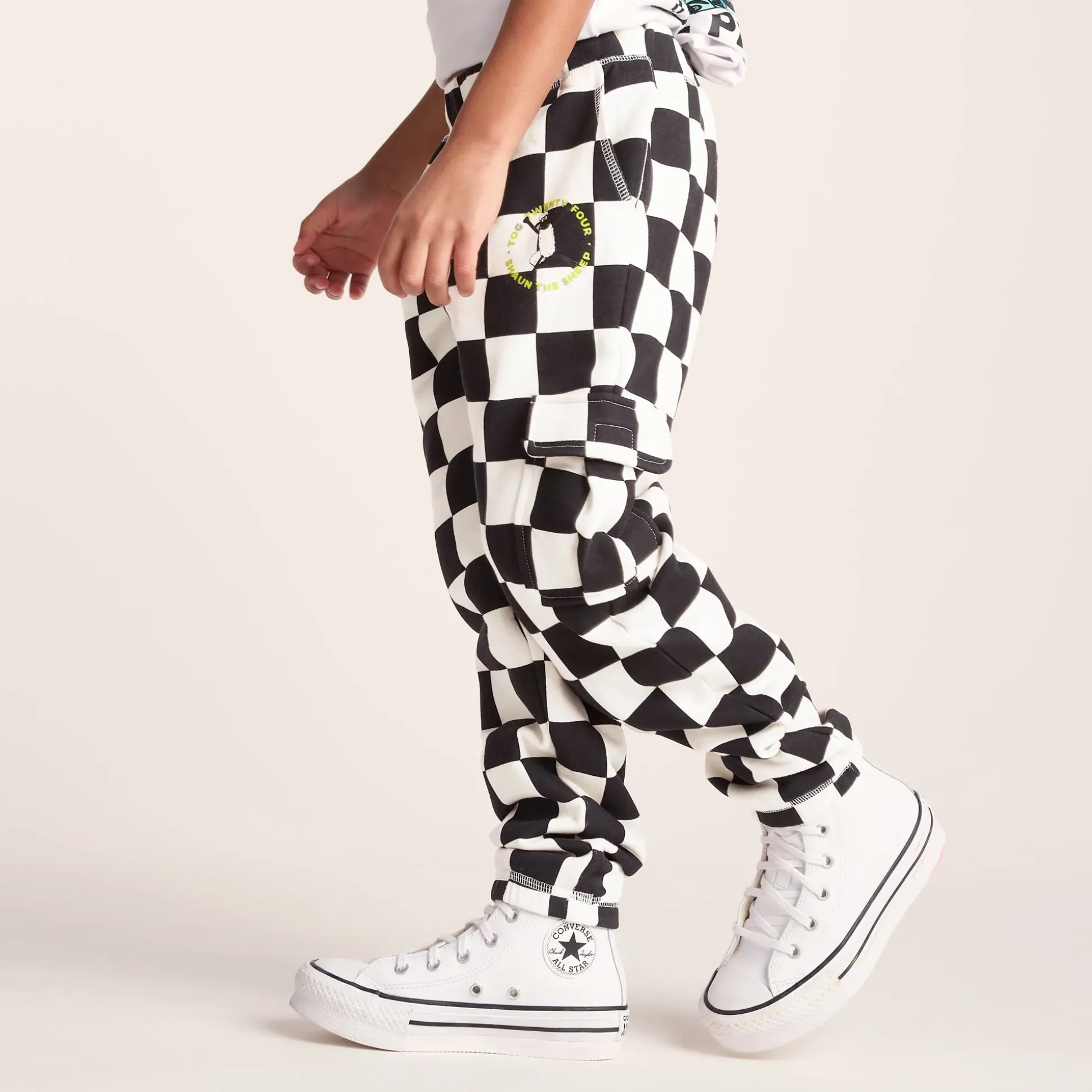 Polypay Kids Shaun the Sheep Sweat Pant - Black Woolly Checkerboard