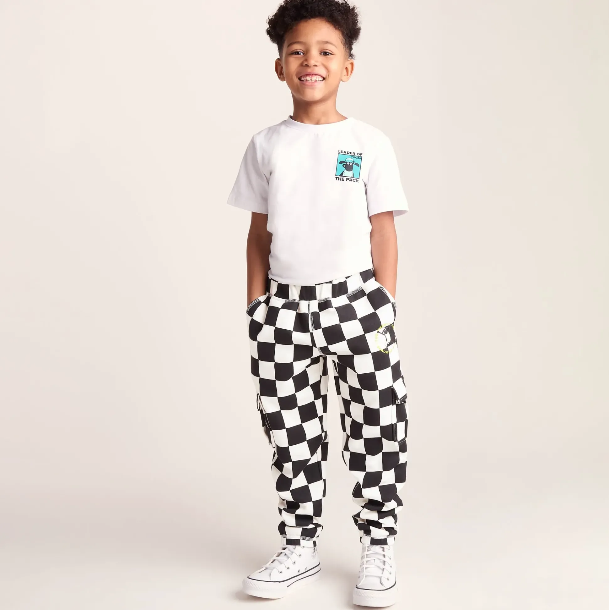 Polypay Kids Shaun the Sheep Sweat Pant - Black Woolly Checkerboard