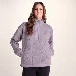 Priya Womens Relaxed Fit Sherpa Fleece Zip Neck - Lavender Grey