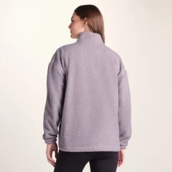 Priya Womens Relaxed Fit Sherpa Fleece Zip Neck - Lavender Grey