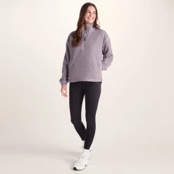 Priya Womens Relaxed Fit Sherpa Fleece Zip Neck - Lavender Grey