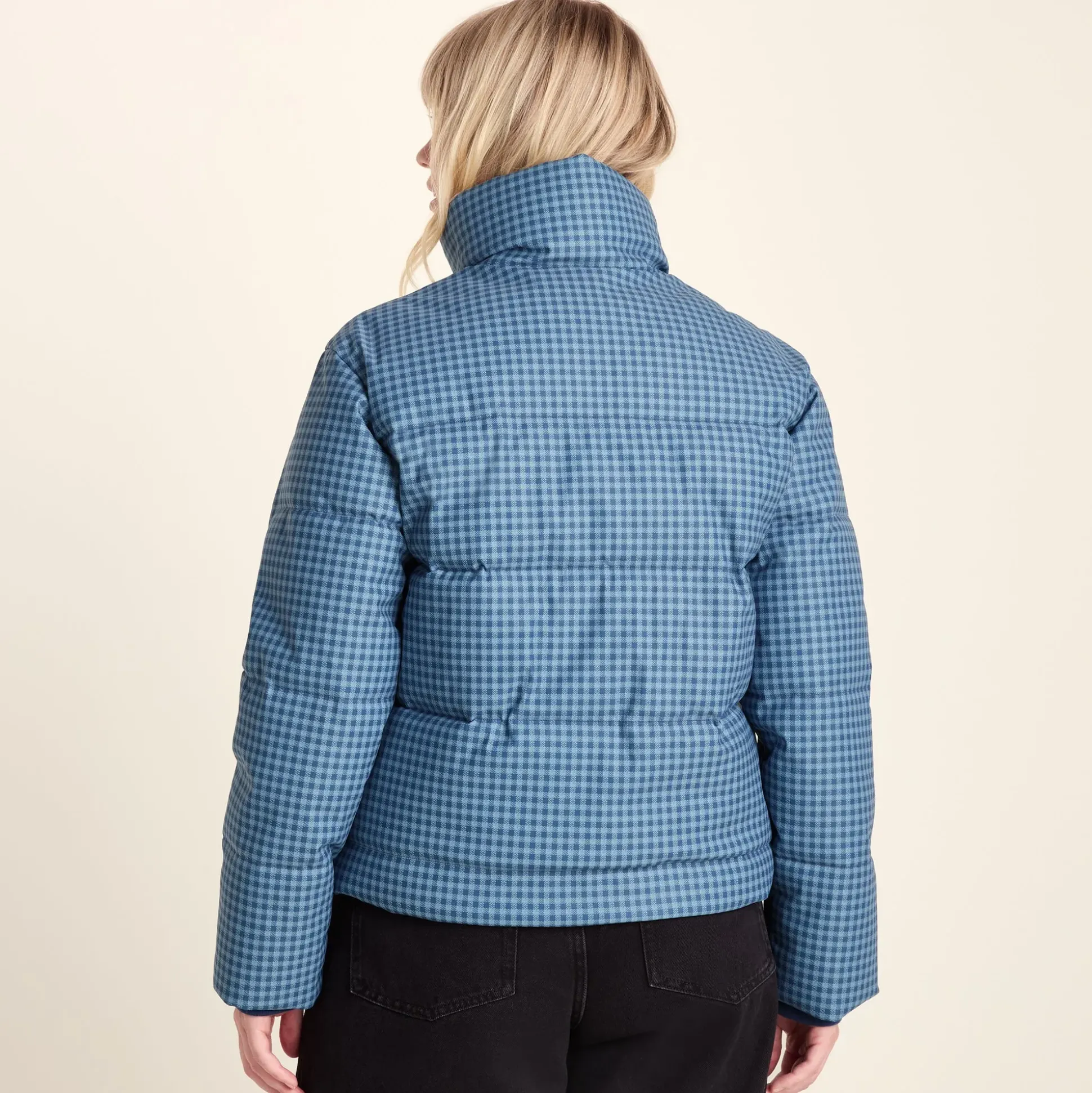 Radcliffe Womens Gingham Check Insulated Padded Jacket - Navy/Grey Gingham