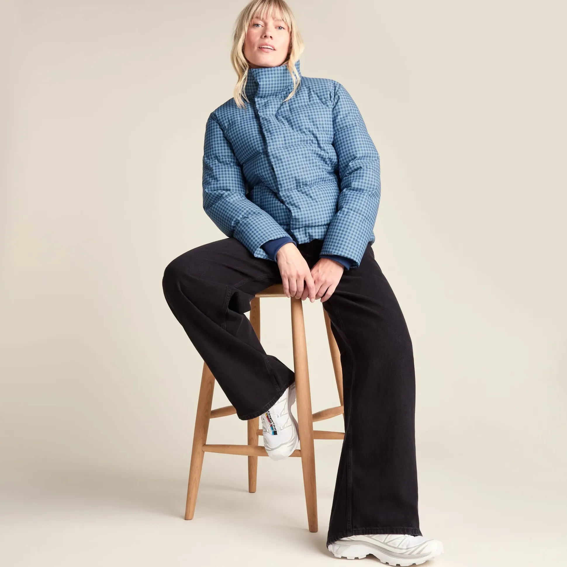 Radcliffe Womens Gingham Check Insulated Padded Jacket - Navy/Grey Gingham