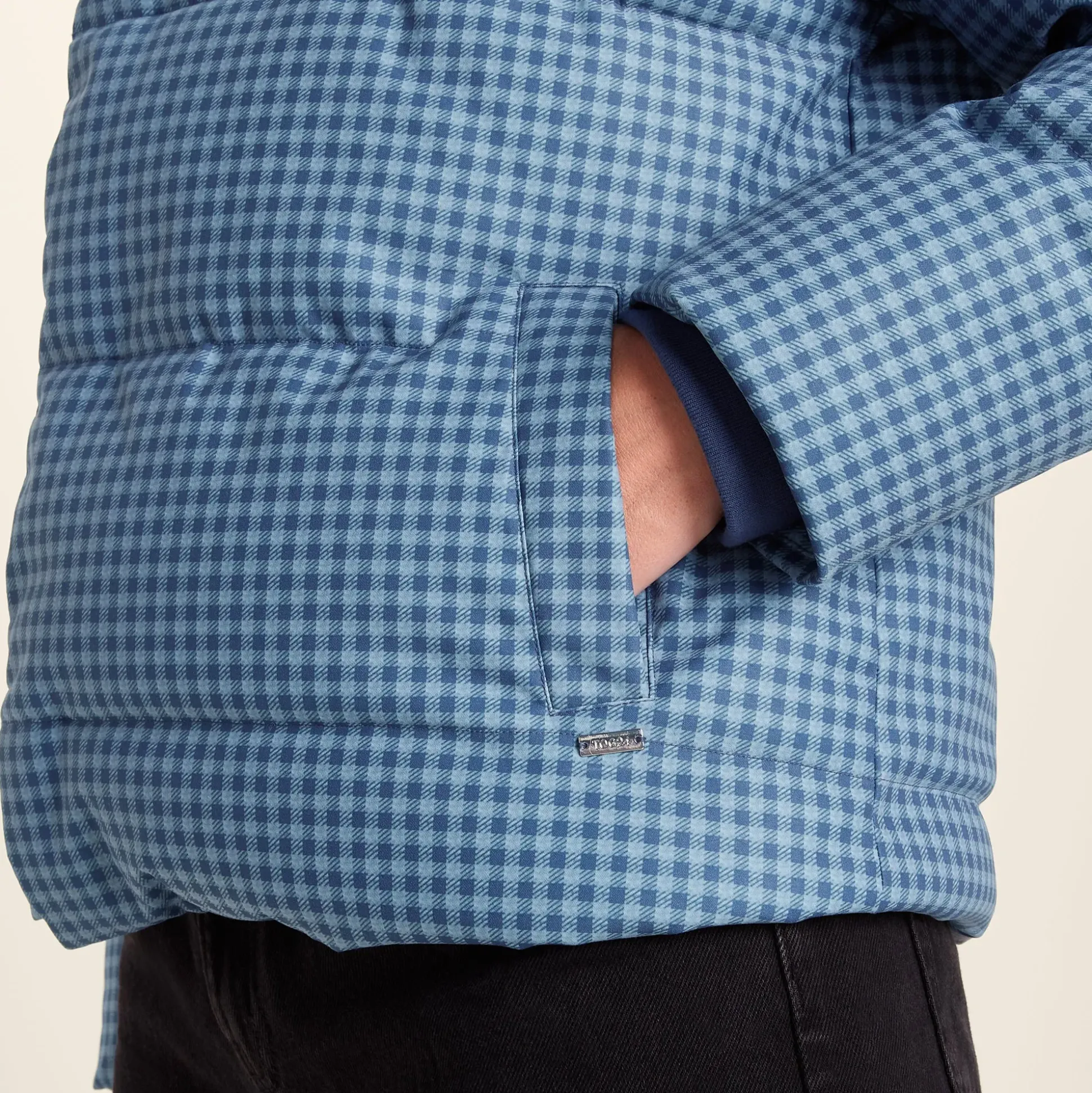 Radcliffe Womens Gingham Check Insulated Padded Jacket - Navy/Grey Gingham