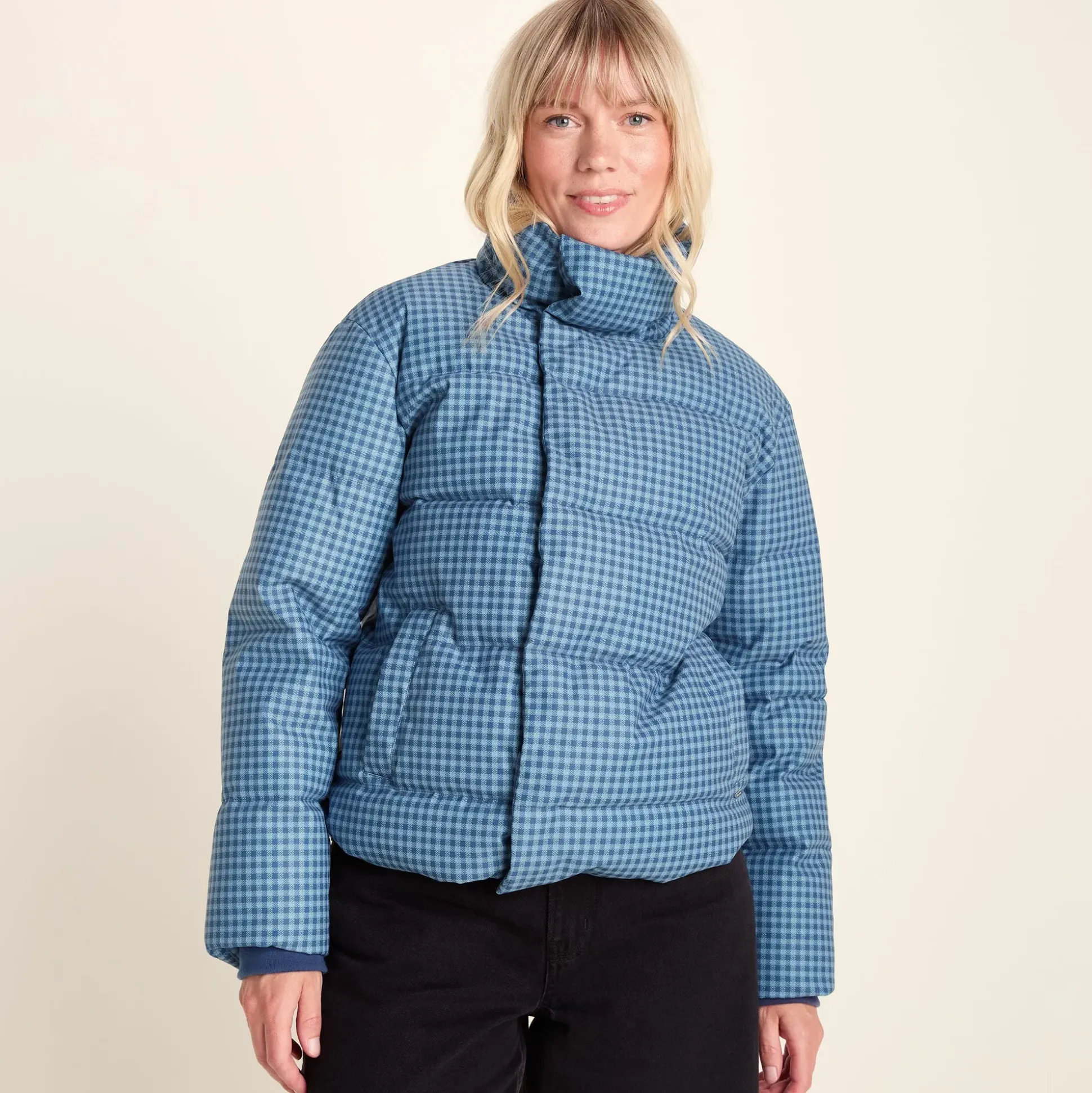 Radcliffe Womens Gingham Check Insulated Padded Jacket - Navy/Grey Gingham