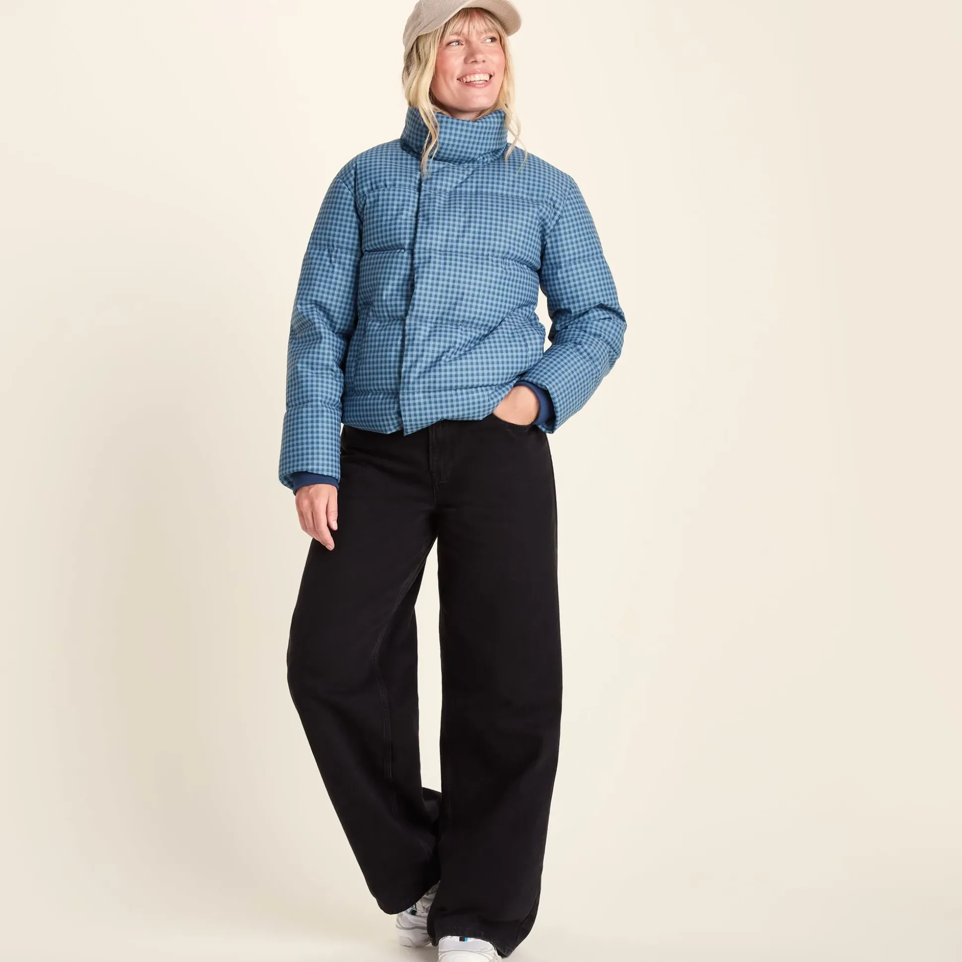 Radcliffe Womens Gingham Check Insulated Padded Jacket - Navy/Grey Gingham