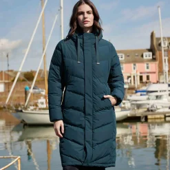 Raleigh Luxe Womens Long Shower Resistant Down Insulated Jacket - Petrol Green