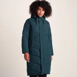 Raleigh Luxe Womens Long Shower Resistant Down Insulated Jacket - Petrol Green