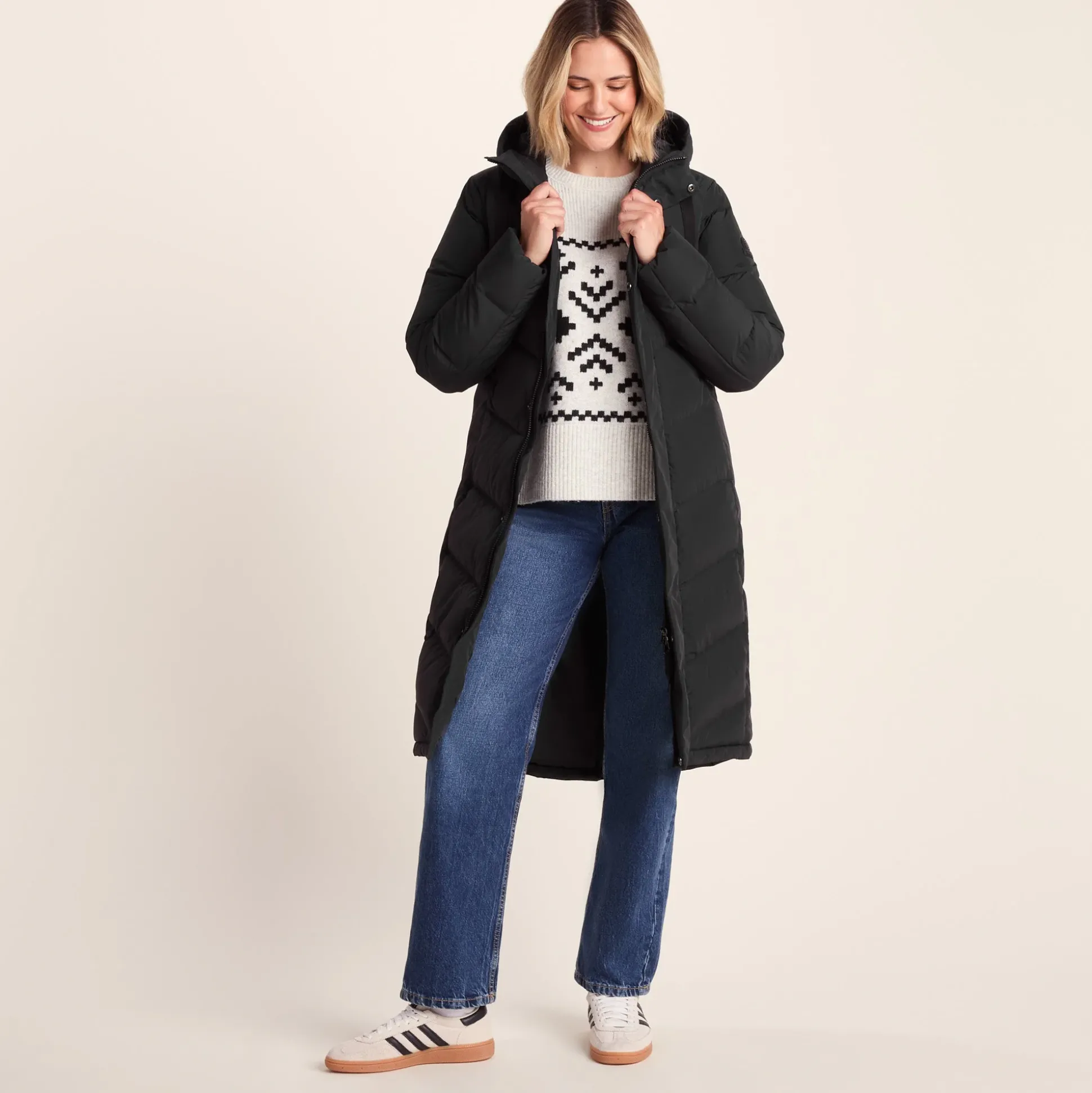 Raleigh Luxe Womens Long Shower Resistant Down Insulated Jacket - Black
