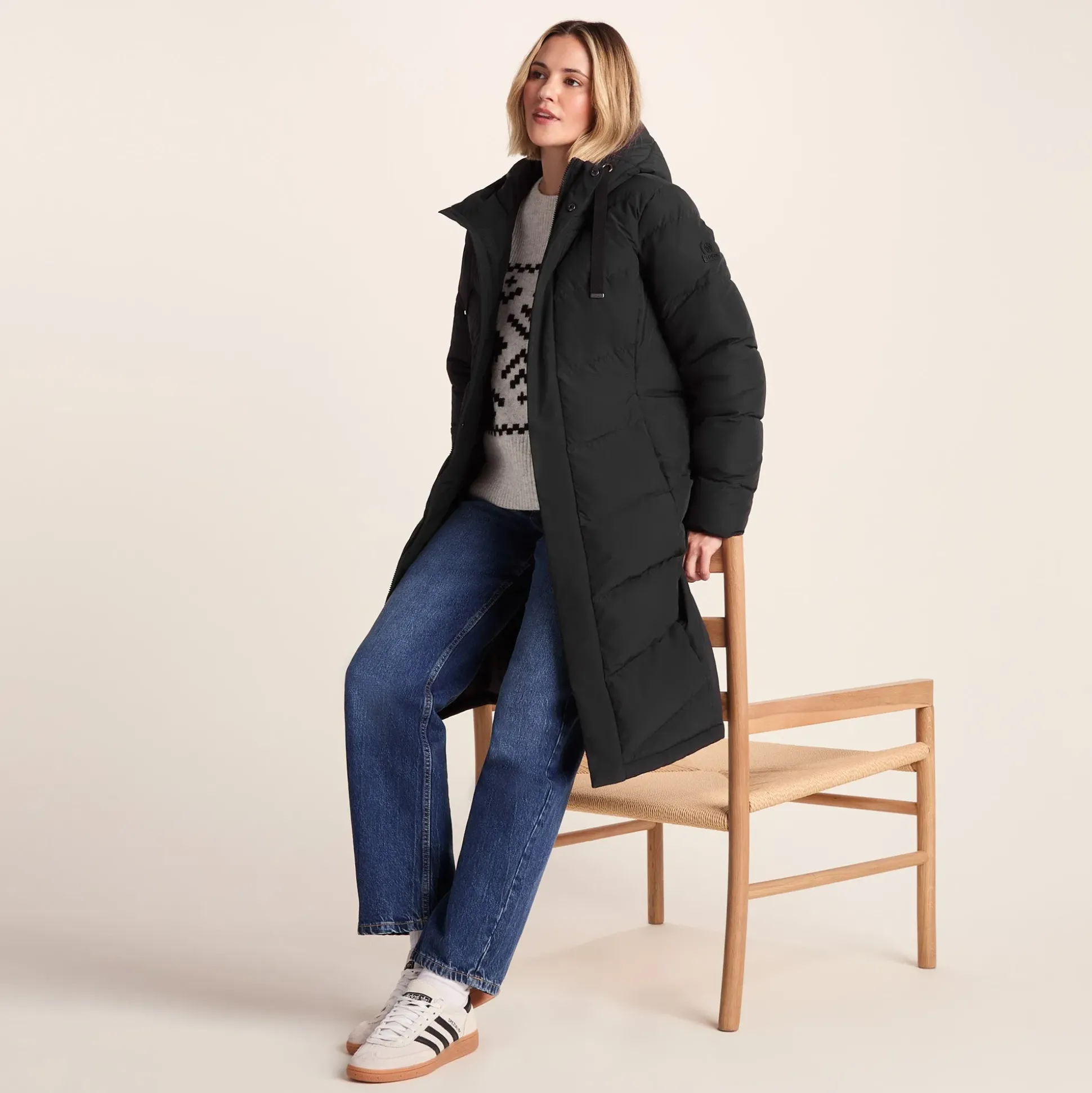 Raleigh Luxe Womens Long Shower Resistant Down Insulated Jacket - Black