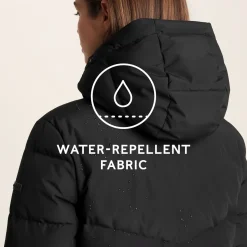 Raleigh Luxe Womens Long Shower Resistant Down Insulated Jacket - Black