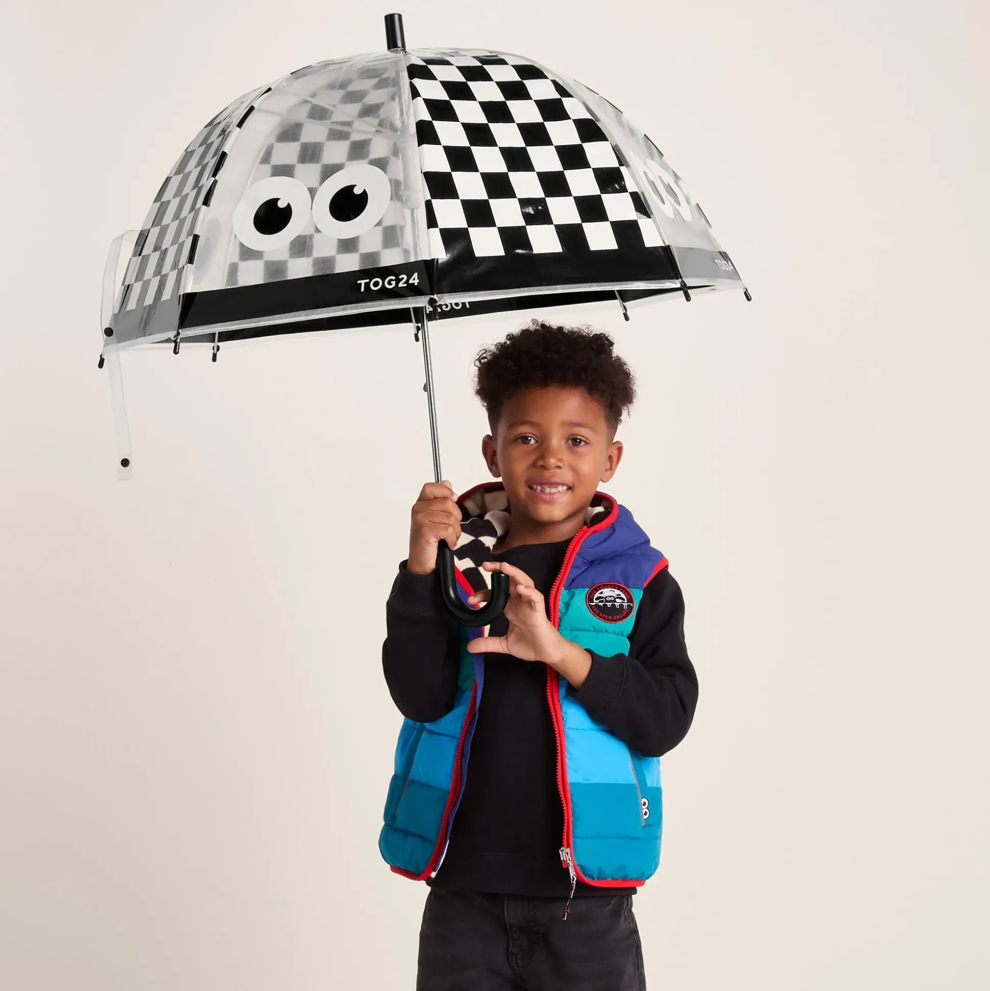 Romney Kids Shaun the Sheep Umbrella - Black White Checkerboard