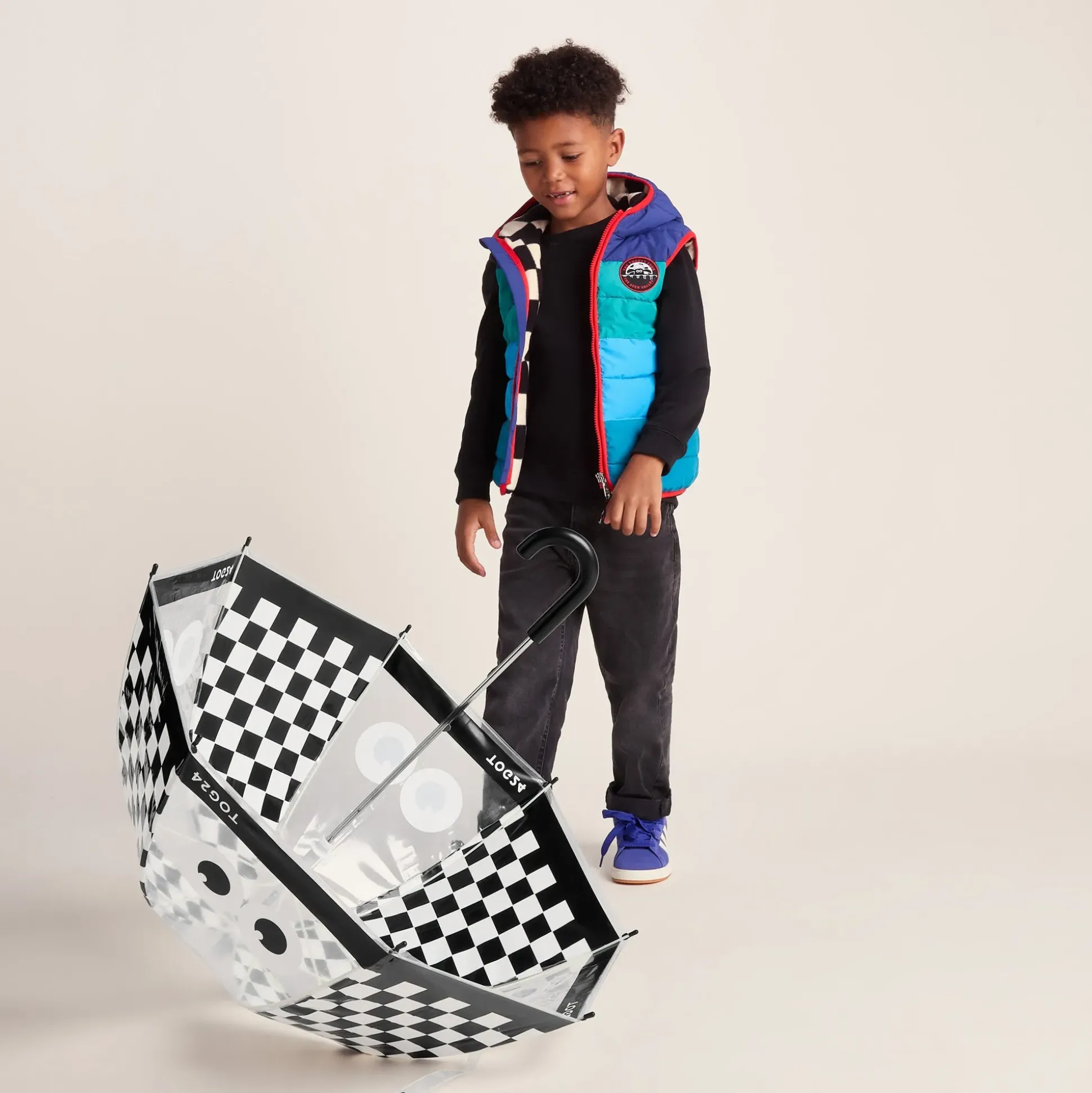 Romney Kids Shaun the Sheep Umbrella - Black White Checkerboard