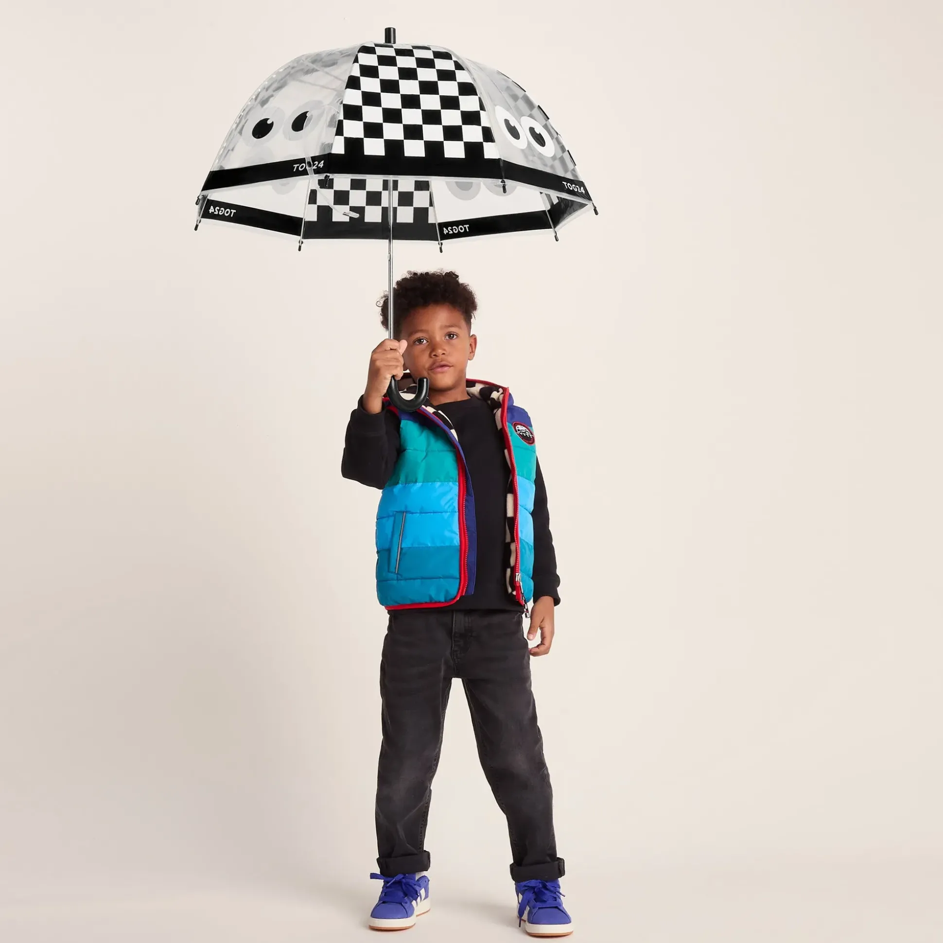 Romney Kids Shaun the Sheep Umbrella - Black White Checkerboard
