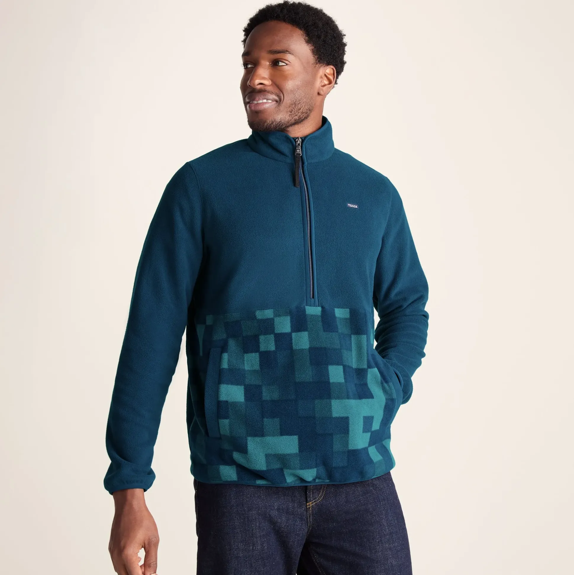 Ryle Mens Relaxed Fit Microfleece Zip Neck - Inky Blue