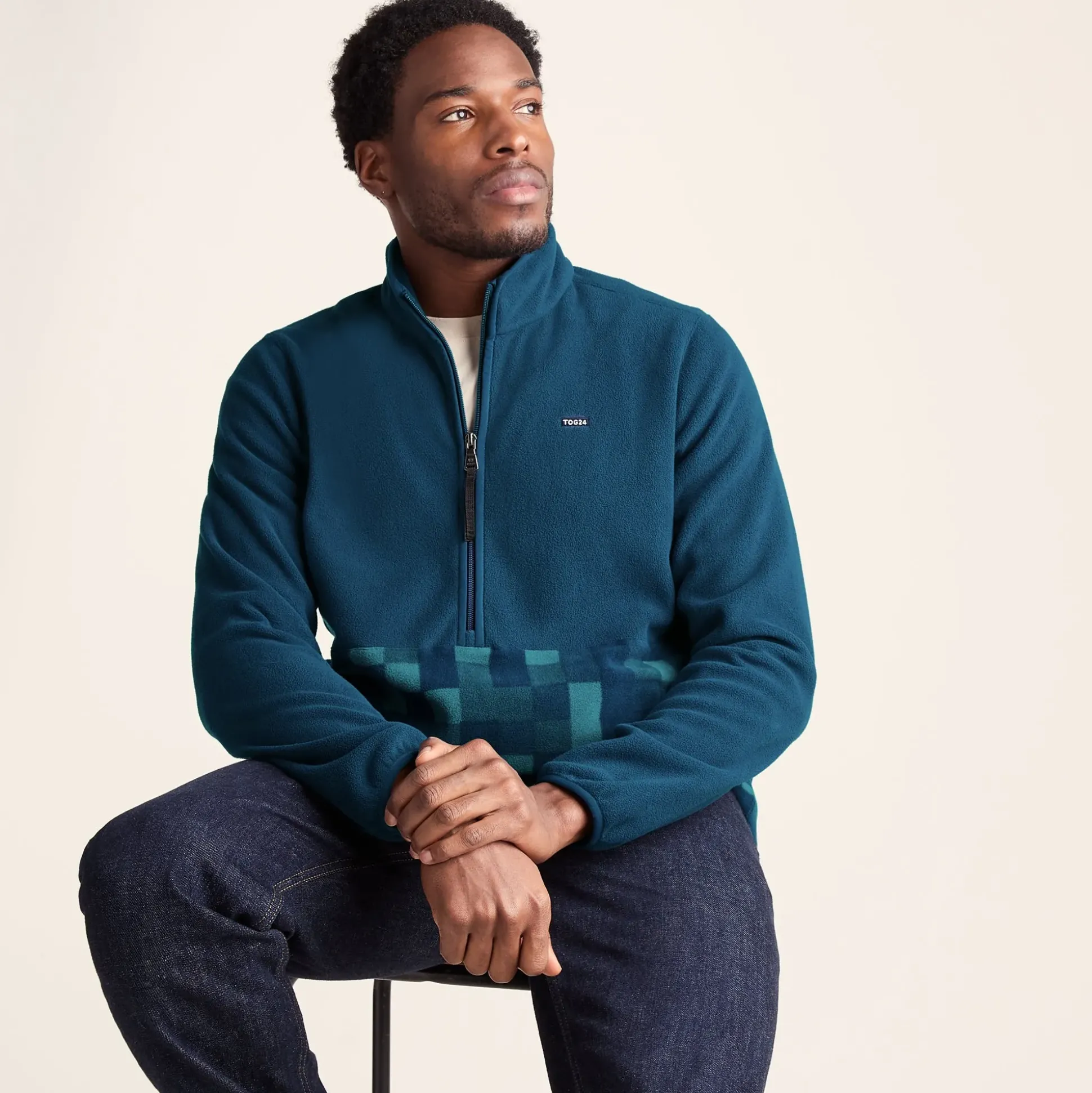 Ryle Mens Relaxed Fit Microfleece Zip Neck - Inky Blue