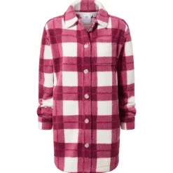 Sally Womens Sherpa Fleece Shacket - Burgundy Check