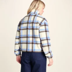 Sara Womens Relaxed Fit Sherpa Fleece Zip Neck - Cobalt & Brown Check