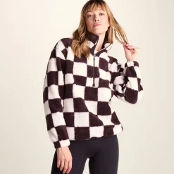 Sara Womens Relaxed Fit Sherpa Fleece Zip Neck - Huckleberry Checkerboard