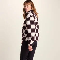 Sara Womens Relaxed Fit Sherpa Fleece Zip Neck - Huckleberry Checkerboard