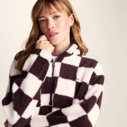 Sara Womens Relaxed Fit Sherpa Fleece Zip Neck - Huckleberry Checkerboard