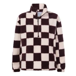 Sara Womens Relaxed Fit Sherpa Fleece Zip Neck - Huckleberry Checkerboard