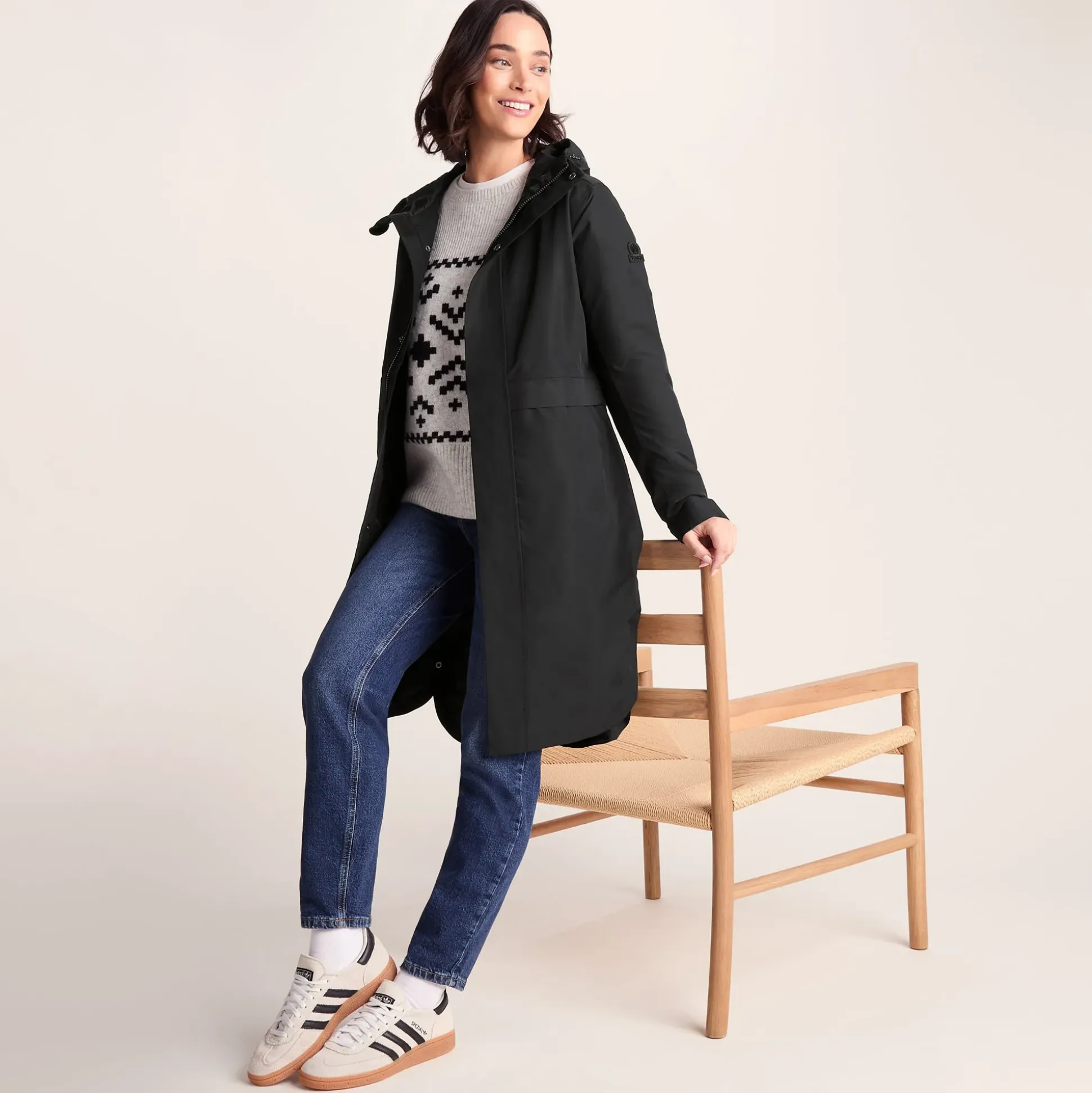 Saunter Womens Long Waterproof Jacket - Black
