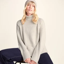 Serena Womens Cable Knit Roll Neck Jumper - Light Beige Melange