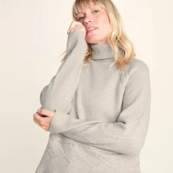 Serena Womens Cable Knit Roll Neck Jumper - Light Beige Melange