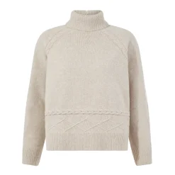 Serena Womens Cable Knit Roll Neck Jumper - Light Beige Melange