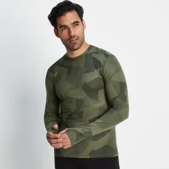 Snowdon Mens Thermal Crew Neck Base Layer - Khaki Camo Print