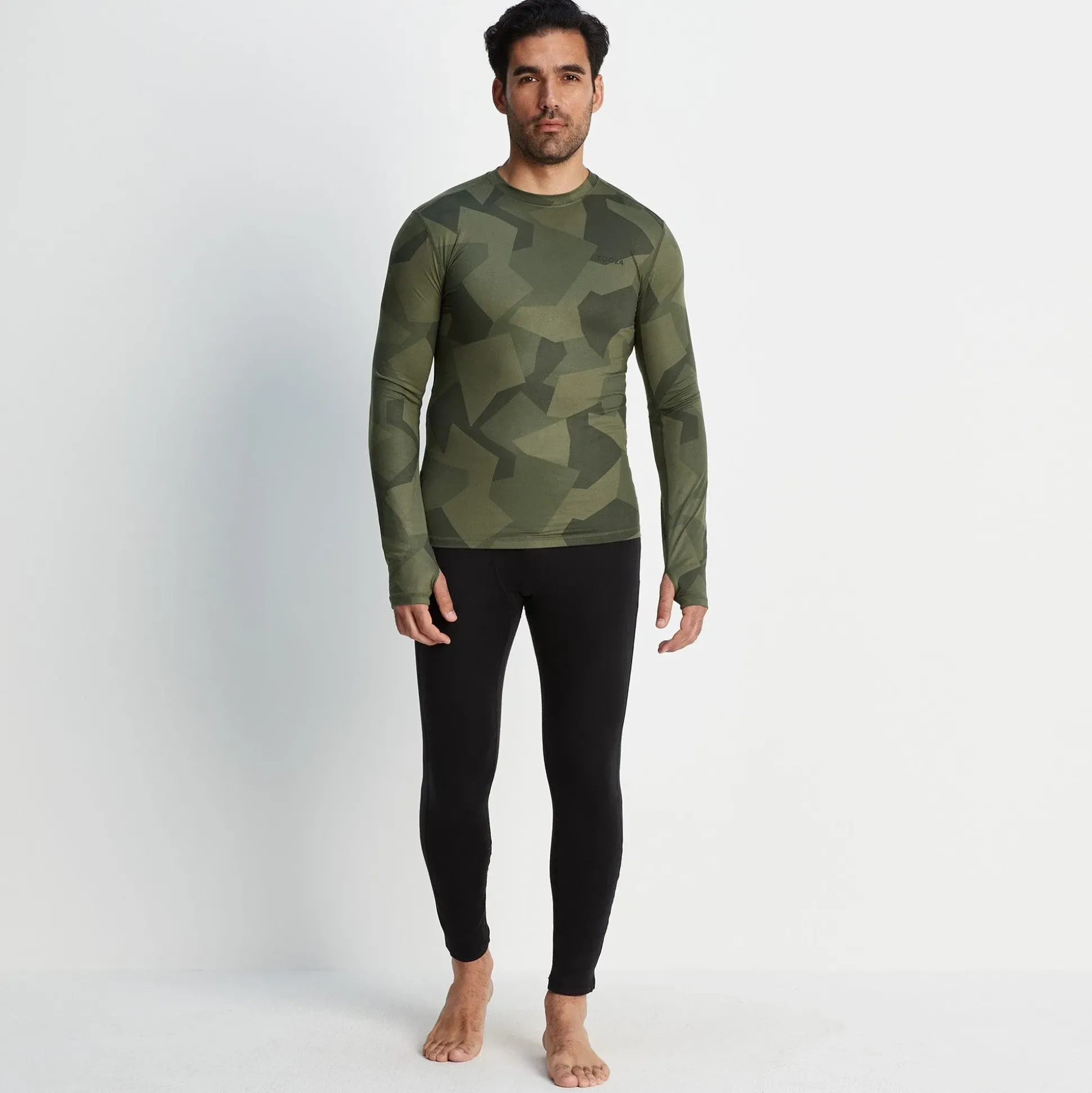 Snowdon Mens Thermal Crew Neck Base Layer - Khaki Camo Print