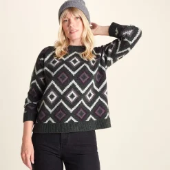 Solana Womens Chunky Fairisle Inspired Knit Jumper - Dark Grey Melange