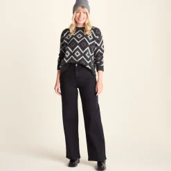 Solana Womens Chunky Fairisle Inspired Knit Jumper - Dark Grey Melange