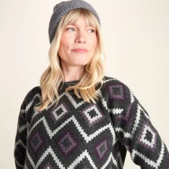 Solana Womens Chunky Fairisle Inspired Knit Jumper - Dark Grey Melange