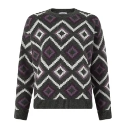 Solana Womens Chunky Fairisle Inspired Knit Jumper - Dark Grey Melange