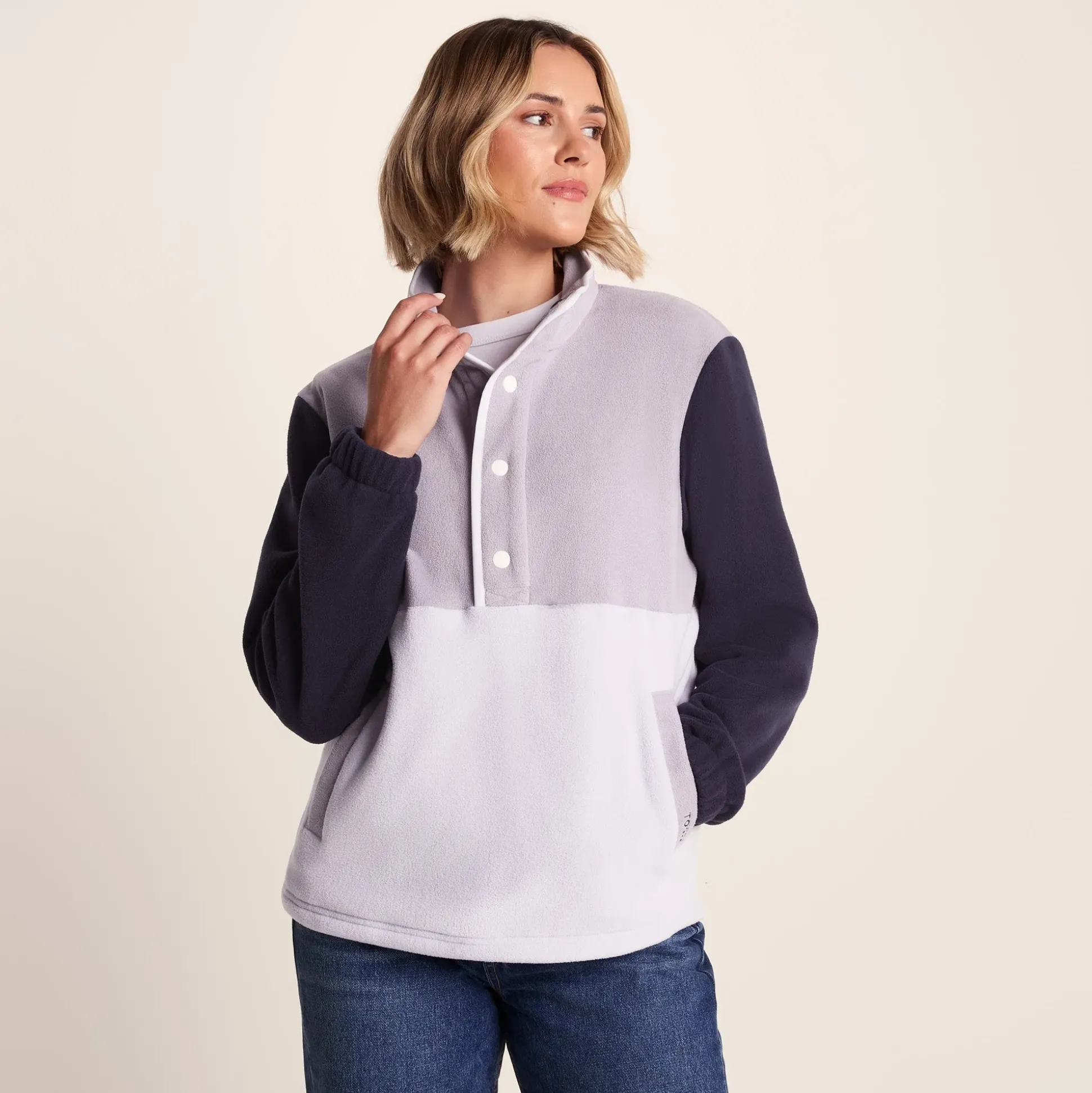 Symes Womens Relaxed Fit 1/2 Neck Microfleece Pullover - Lavender Grey/Oxford Blue