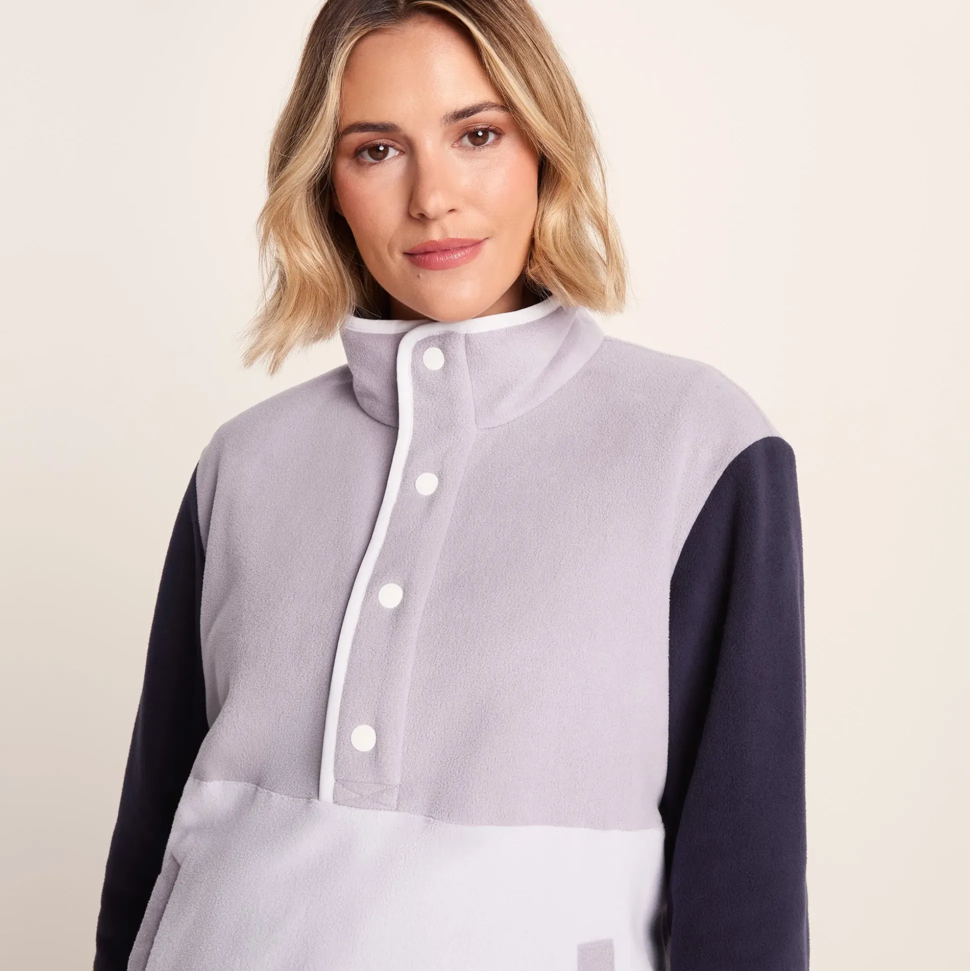 Symes Womens Relaxed Fit 1/2 Neck Microfleece Pullover - Lavender Grey/Oxford Blue
