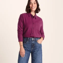 Teiga Womens Long Sleeve Cotton Flannel Shirt - Washed Burgundy
