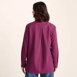 Teiga Womens Long Sleeve Cotton Flannel Shirt - Washed Burgundy