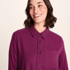 Teiga Womens Long Sleeve Cotton Flannel Shirt - Washed Burgundy