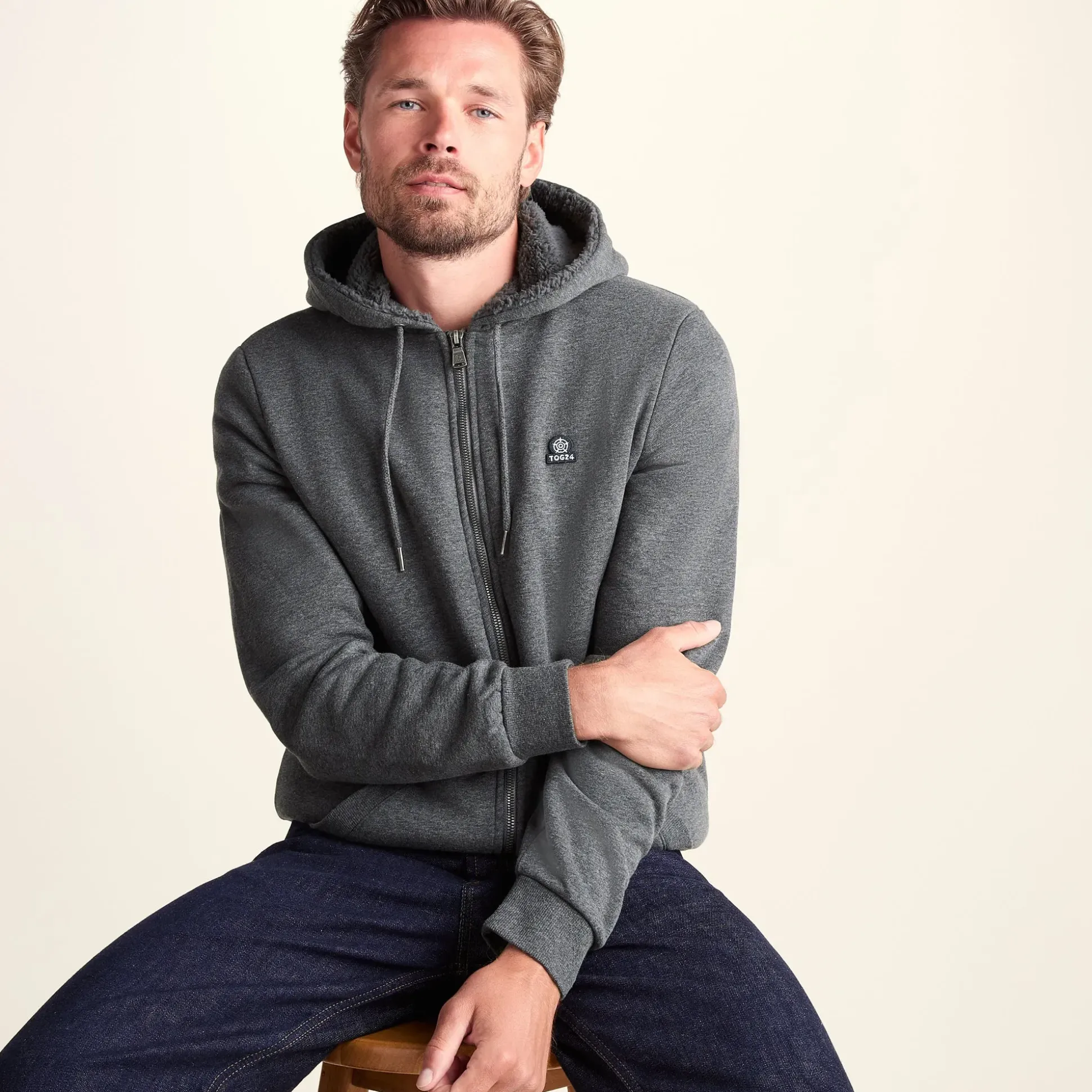 Timble Mens Sherpa Fleece Lined Hoody - Dark Grey Marl