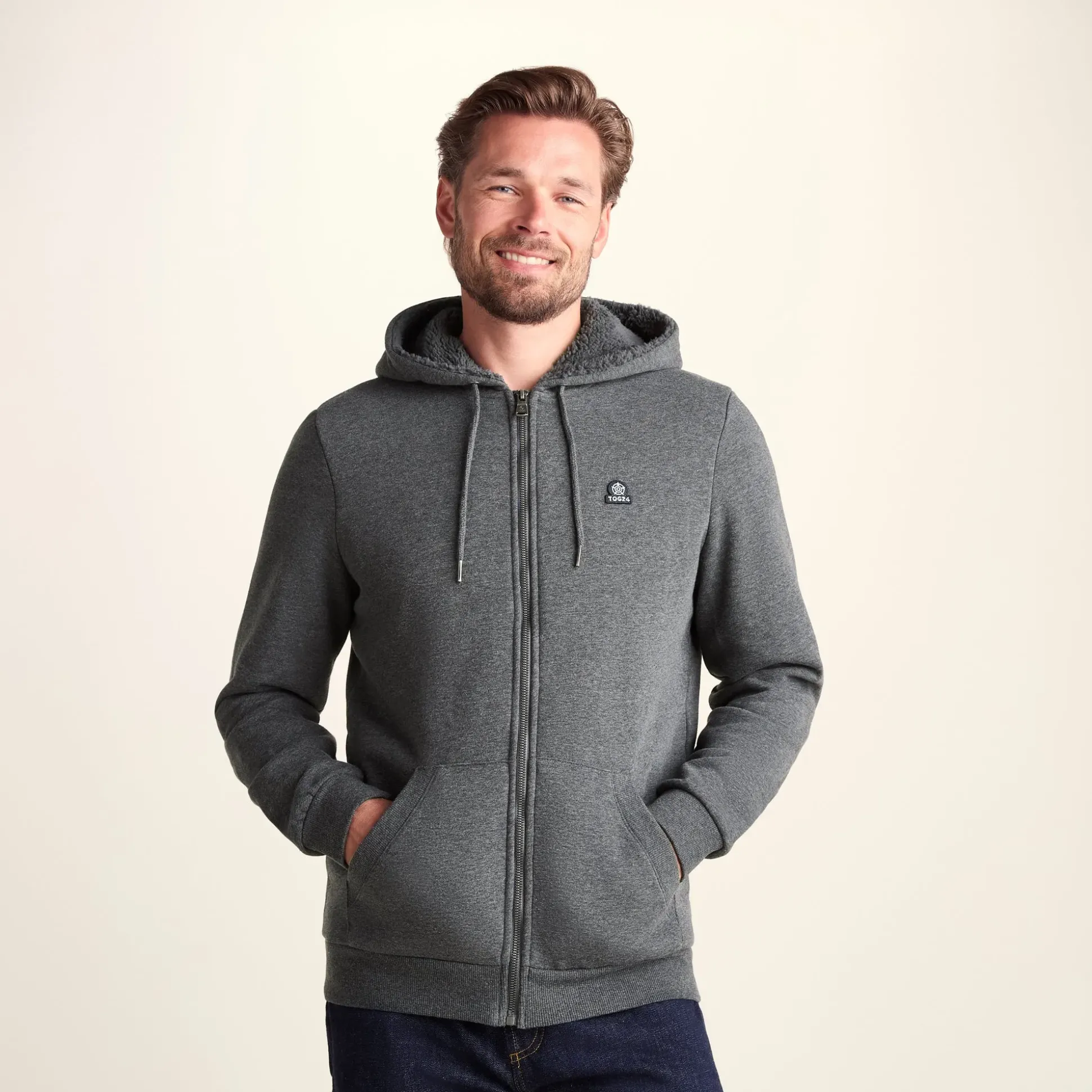 Timble Mens Sherpa Fleece Lined Hoody - Dark Grey Marl