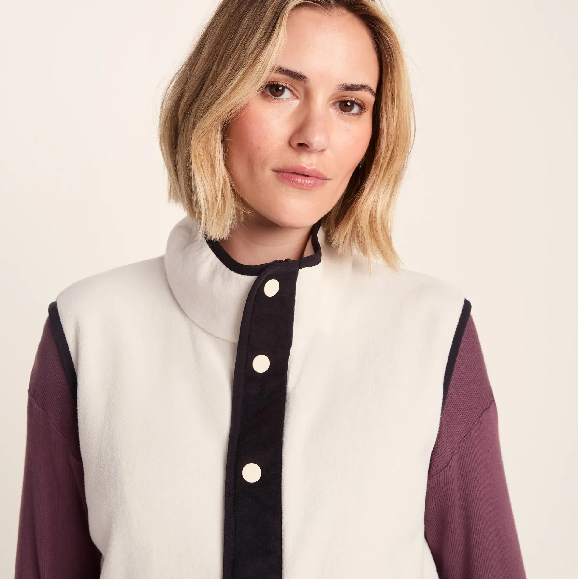 Tunston Womens Relaxed Fit Microfleece Gilet - Vanilla/Black