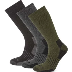 Villach 3 Pack Mens Trek Socks - Dark Grey Marl/Khaki/Black
