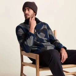 Zermatt Mens Relaxed Fit Sherpa Fleece Zip Neck - Blue Geo Camo Print
