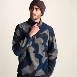 Zermatt Mens Relaxed Fit Sherpa Fleece Zip Neck - Blue Geo Camo Print